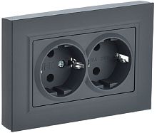 Розетка с заземлением IEK Brite РС12-3-БрГ 1-м. 2 мод. графит картинка